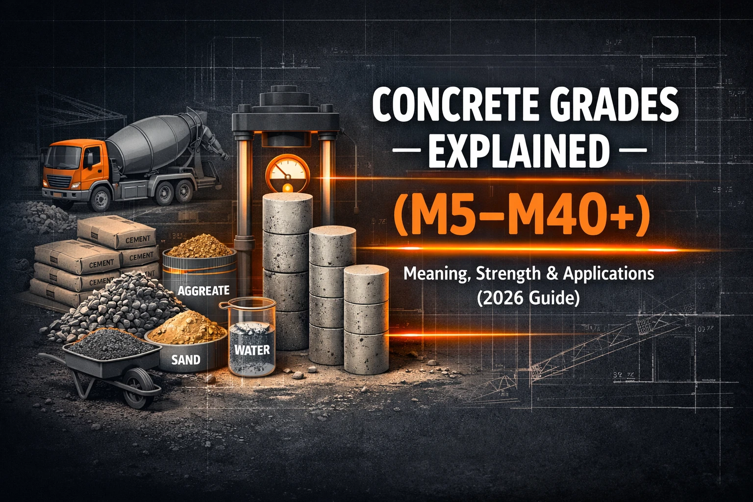 Concrete Grades Explained (M5–M40+): Meaning, Strength & Applications